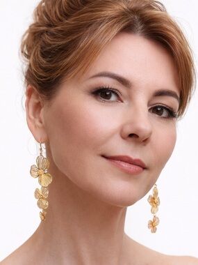 Gold Floral Cascade Drop Earrings Statement Dangle Boho Bridal Wedding Gift